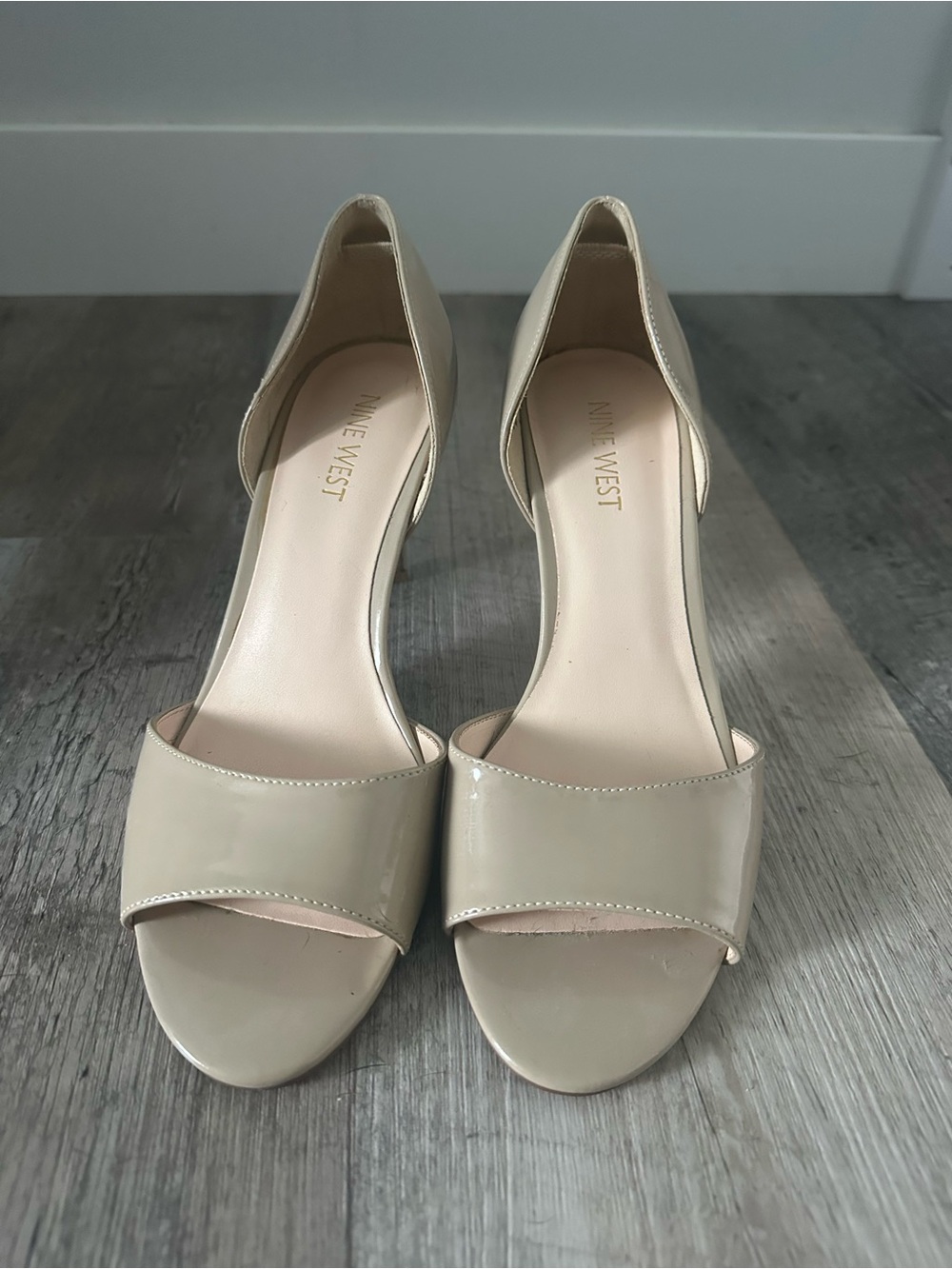 Nine West Women's Beige Patent Open-Toe D'Orsay Heels